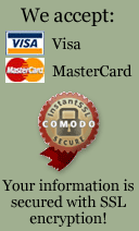 Accepted cards: Visa, Mastercard. Secured by Comodo